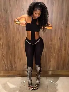 Women's Trendy Sleeveless Backless Halter Cross Tub Top Jumpsuit, Fit Stretchy Fabric Design