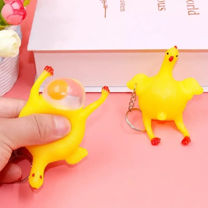Chicken and Eggs Key Chain - Funny Trinket for Life Pressure Relief - Novelty Hen Design with Bright Colors - Perfect Decompression Toy for Friends & Family