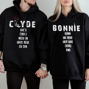 Matching Couple Hoodies Bonnie & Clyde Ride or D*e Womenswear Clothing Overalls Print Suits Yarn Comfort Cotton Sweatshirts Tops Black Casual Fit Check