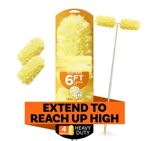 Dusters with Extension Pole, Cleaning Kit Includes 6-Foot Extendable Pole + 4 Duster Refills