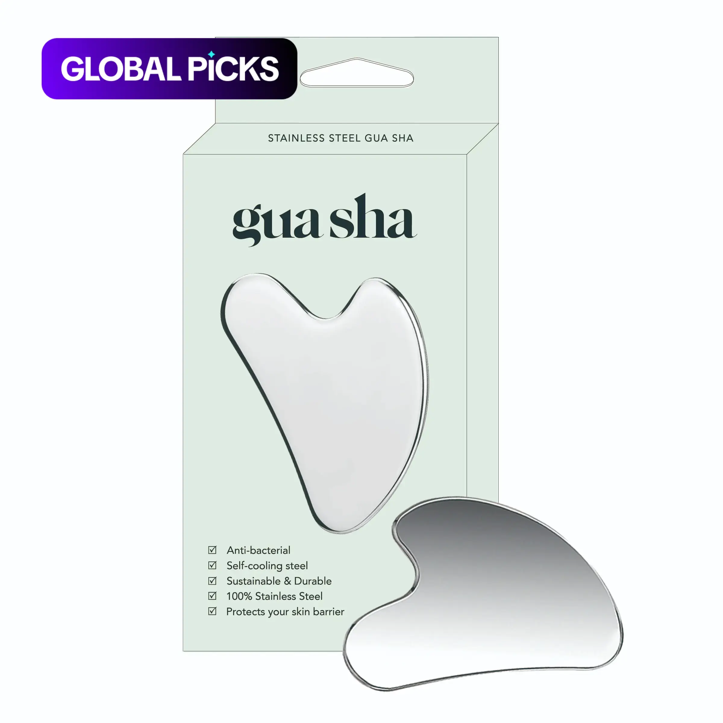 Premium Stainless Steel Gua Sha Facial Tool, Skin Care Tools - Self-Care Face Massagers for Face and Body, Durable Metal Gua Sha Tool, Includes Exquisite Gift Box #GLOBAL PICKS