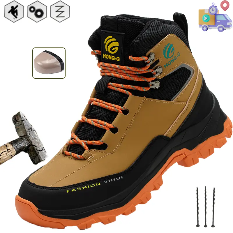 Men's Advanced Color Scheme Closed Mesh Work Safety Footwear - Steel Toe, Puncture-Proof, Slip-Resistant, Wear-Resistant Indestructible Shoes for Workers