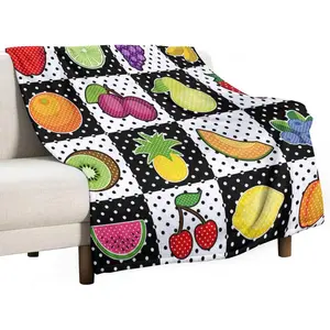 Fruit Blanket, Summer Fruits Strawberries Grapes Oranges Lemons Patchwork Print Pattern Super Soft Flannel Throw Blanket for Bed Sofa (330GSM Flannel) 50"x70"in (127 * 178cm)