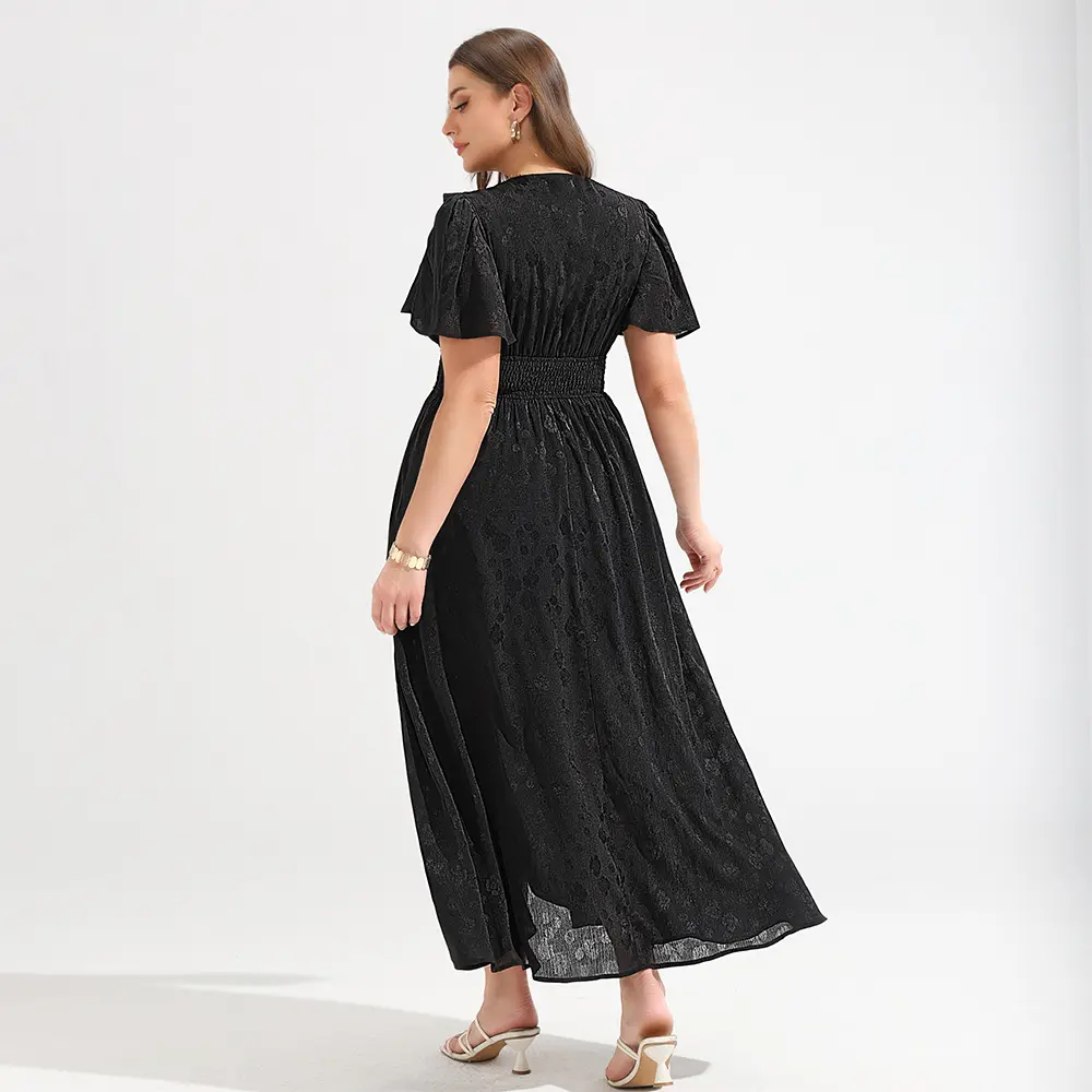 EYWOL Plus Size Figure-Flattering Floral Dress - Black V Neck Flutter Short  Sleeve, Ruched Waist Fitted A-Line Maxi, Soft Lightweight Boho Minimalist  Outfit for Women's Casual Daily Wear OOTD - TikTok Shop