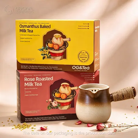 BOGO Rose/Osmanthus Baked Milk Tea 2 Cartons With Limited Glft 12 Drinks With BBQ Tea Brewing Pitcher 300ml/10oz Red Dates, Rock Sugar, Longan, Goji Berry, New Zealand Milk, Golden Needle Black Tea