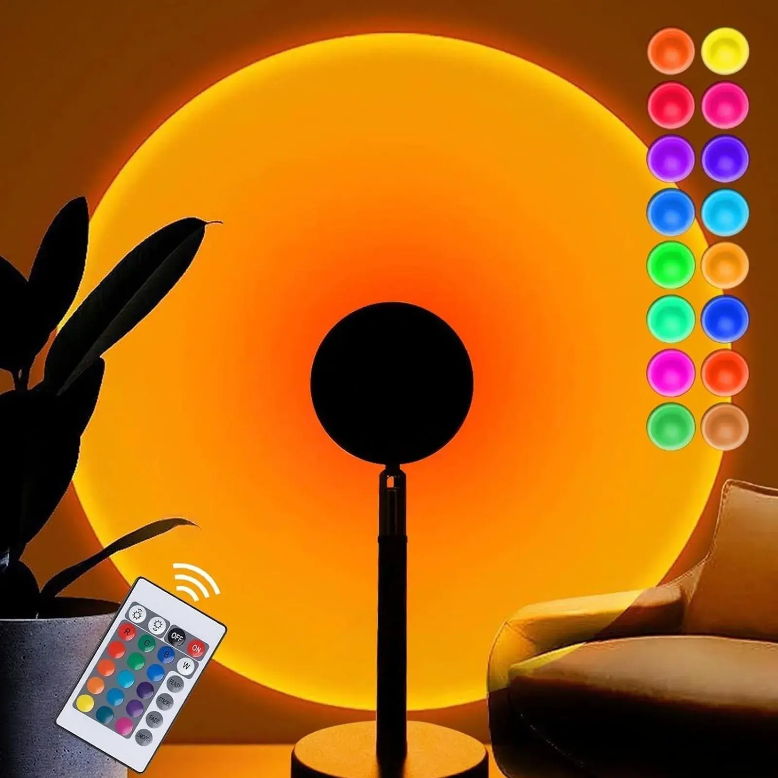 Sun lamp Sunset Lamp 16-Colors Sunset Projection Lamp with Remote Control, Multiple Colors Projector Light Dimmable Sun Lamp for Photography, Selfie, Home and Bedroom Decor