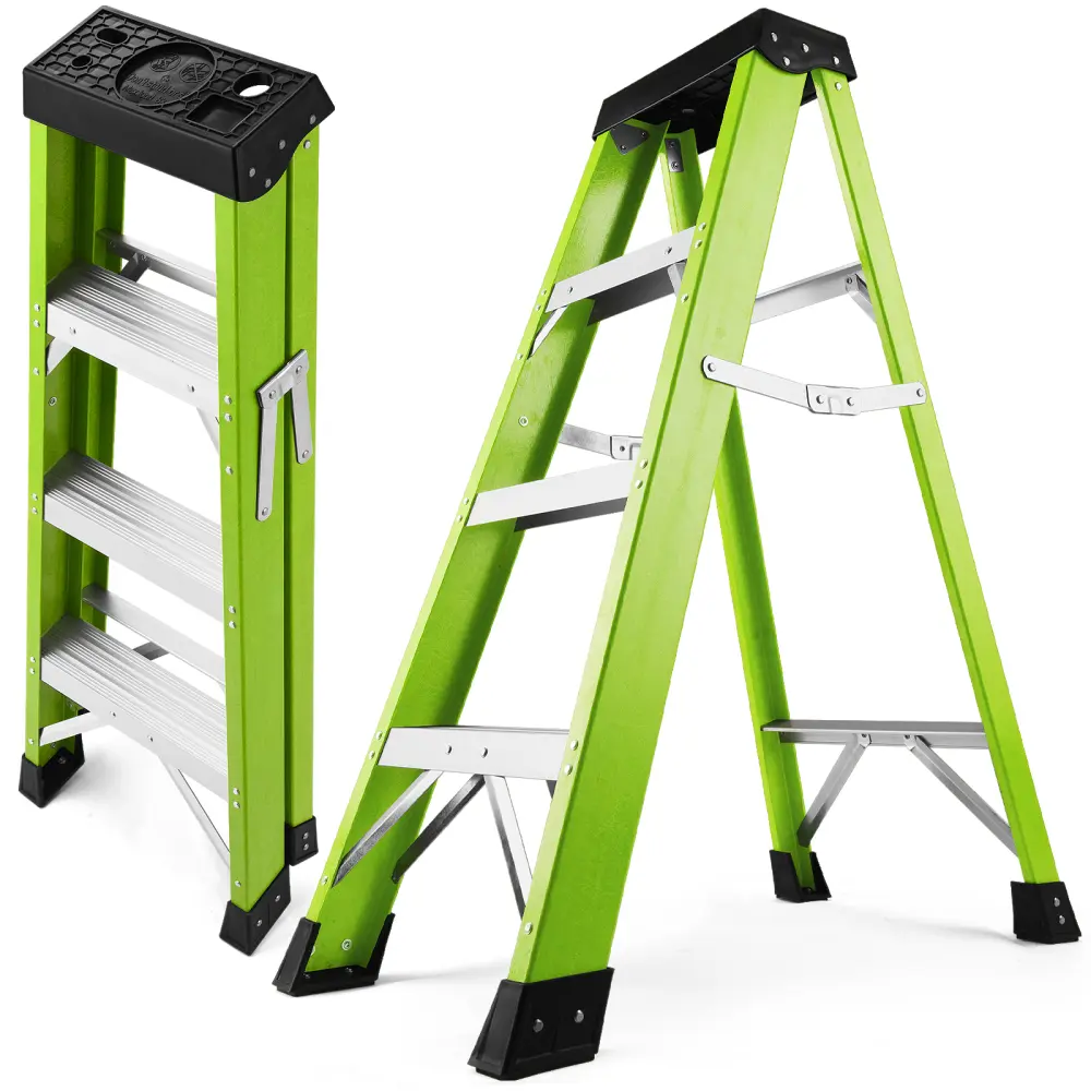 Fiberglass ladder, single-sided stepladder for electrical engineering ladder construction insulation ladder with a load capacity of 330 pounds,green