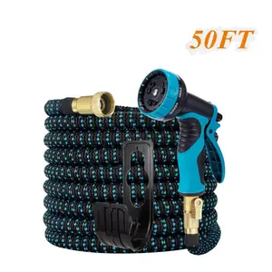 50ft Expandable Garden Hose, Flexible & Kink-Free Water Pipe with Triple Layer Latex Core, Includes 10-Function Nozzle & 3/4" Solid Fittings for Watering Grass, Trees & Washing Floor