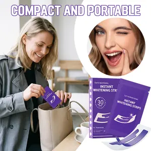 Powerful Purple Teeth Whitening Strips – 14 Pairs / 28 Strips, Peroxide-Free, Safe for Sensitive Teeth, Natural Yellow Stain Corrector, Mint Flavor, Brighten Smile Naturally, Convenient Use Anywhere