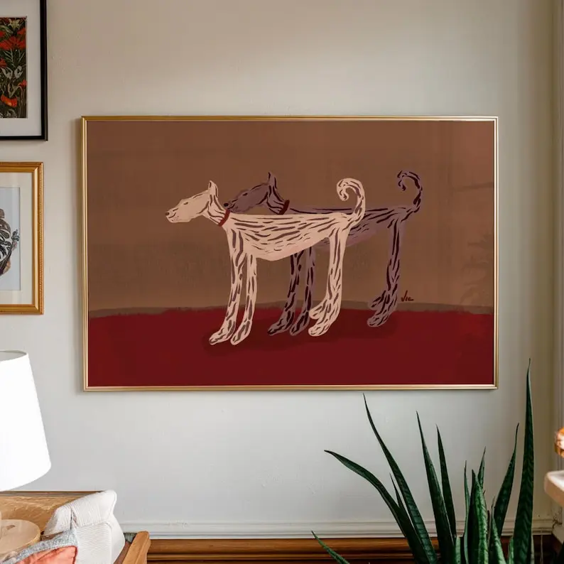 [No Frame] Zebra Dog Art Print Whimsical Animal Illustration Modern Abstract Pet Art Unique Wall Decor Playful Minimalist Artwork Gift