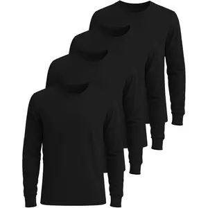 Real Essentials 4 Pack: Men's Cotton Long Sleeve Crew Neck T-Shirt - Soft Work Casual Jersey Tees