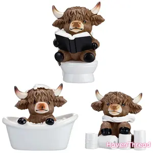 Bathroom Highland Cow Figures for Easter 3D Highland Cow Statue Holiday Seasonal Western Cow Ornaments for Easter Party Home Office Living Room Bathroom Decor Farmer, Easter Basket Stuffers, Gift for Cow Lover, 2/3pcs