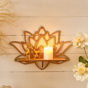 Creative Simple Nail Wall Display Shelf, 7x11 Inch, Camphor Wood Color, Natural Wood Color Lotus Design, DIY Wooden Storage Rack, Wall Mounted Shelf