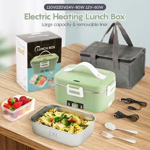 1.8L  , 3 in 1  Quick Heated Lunch Boxes for Adults, 12V/24V/110V Portable Food Warmer for Car/Truck/Office With Fork Spoon and Insulated Carry Bag(Sheet)