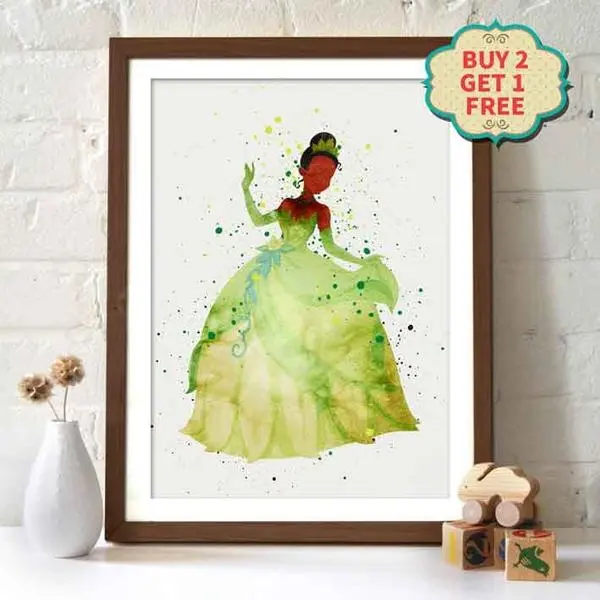 Princess Tiana Watercolor Movie Poster - Vintage Art Print For Fans