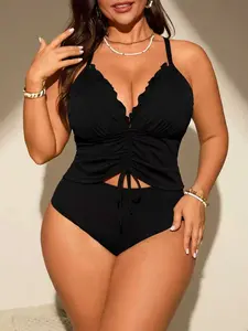 Plus Size Two-Piece Swimsuit, Curvy Fit Design, Comfortable Fashion, Ideal for Daily Wear, Holiday Beach, Spa Vacation, Tankini Bathing Suits, Tankini Bottoms Set