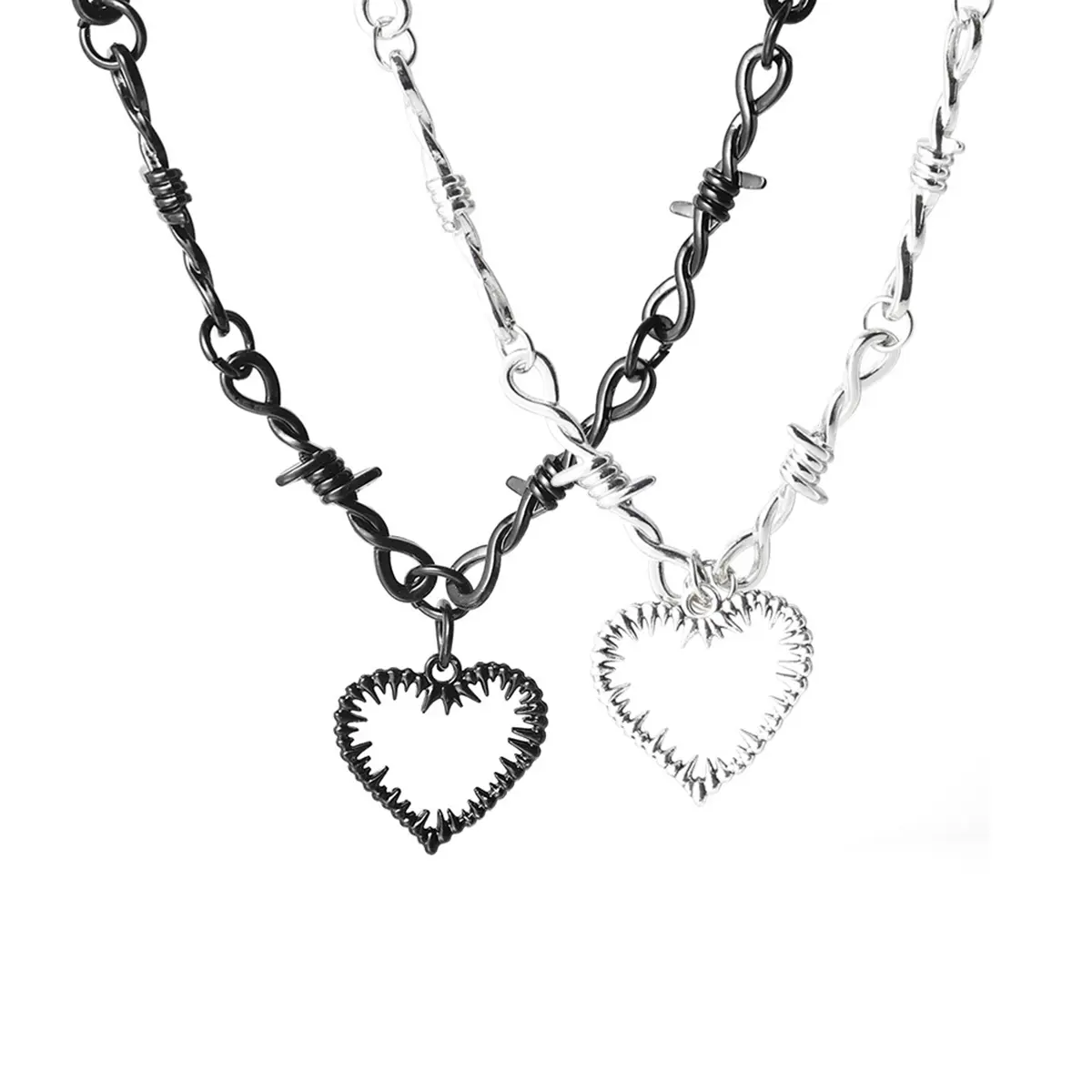 Women's Crafted-in-Silver Love Thorn Statement Necklace - Minimalist Clavicle Chain with Artificial Gemstone Heart, Casual Daily Wear Jewelry, Fashionable, Strength