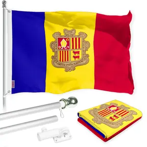 G128 Combo Pack: 6 Ft Tangle Free Aluminum Spinning Flagpole (Silver) & Andorra Andorran Flag 3x5 Ft, LiteWeave Pro Series Printed 150D Polyester | Pole with Flag Included