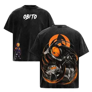 Naruto Shippuden Anime Tee, Obito Uchiha T-Shirt,Tobi Masked Shinobi Vintage Washed Oversized Graphic Tee, Akatsuki Sharingan Uchiha Clan Streetwear,Unisex Cotton Retro Manga Shirt for Otaku Fans 90s graphic good tees Casual American Short Sleeve T-shirt