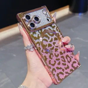 Luxurious Gradient Glitter Phone Case Cover, Anti-Drop Leopard Print, Full Protection for iPhone 17/16/15/14/13/promax/pro/plus, Lens Guard Included