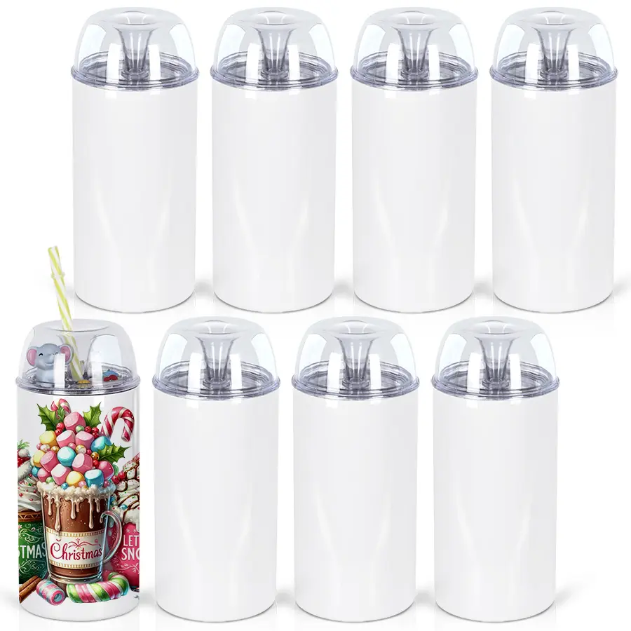8 Pack Dome Lid Sublimation Tumblers, 24 oz Sublimation Tumbler with DIY Dome Lid, Stainless Steel Sublimation Cups with Dome lid and straw,Individually Boxed