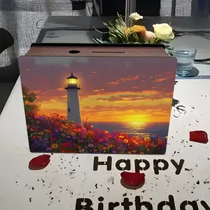 Wooden Piggy Bank with Lighthouse Design, Family Savings Plan, Teenage Holiday Gift, Essential Money Storage, Perfect for Birthdays
