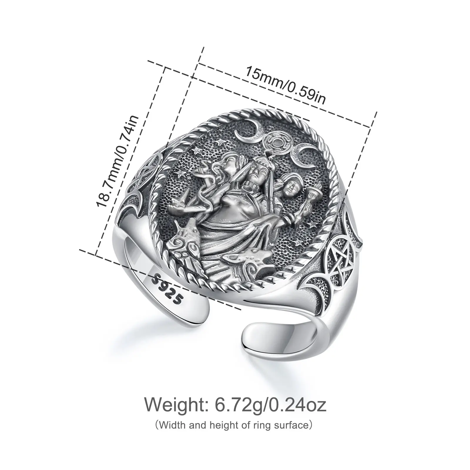 Hecate Triple Moon Goddess Ring