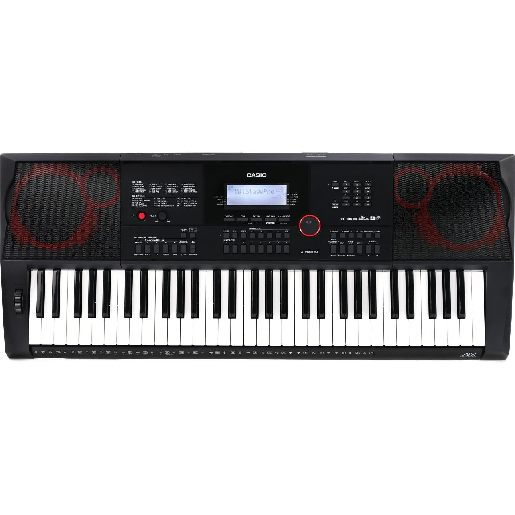 Casio CT-X3000 – 61-Key Portable Arranger Keyboard | 800 Tones, 235 Rhythms, DSP Effects, 17-Track Recorder, USB MIDI, 12W Speakers, Phrase Pads, Aux In | Performance Power Anywhere