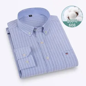 Cotton Oxford Textile Business Casual Men's Striped Long Sleeve Shirt Loose Bottom Long Sleeve Shirt Men's Clothing