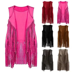 Fringe Vest Soft Cowgirl Vest Sleeveless Cropped Fringe Jackets Brown Tassel Vest Hippie Costumes Womenswear Tops