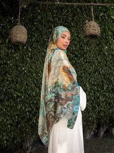 Elegant Peacock Stone Print Long Silk Scarf, Versatile Shawl Bandana Headscarf, Fashionable Commute Travel Accessory