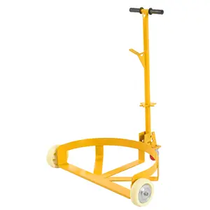 55 Gallon Low Profile Steel Drum Dolly, 1200 LBS Capacity Oil Barrel Roller Cart with 2 Fixed PU Wheels and 1 Swivel Wheel, Removable Handle for 30/55 Gallon Drum Transport