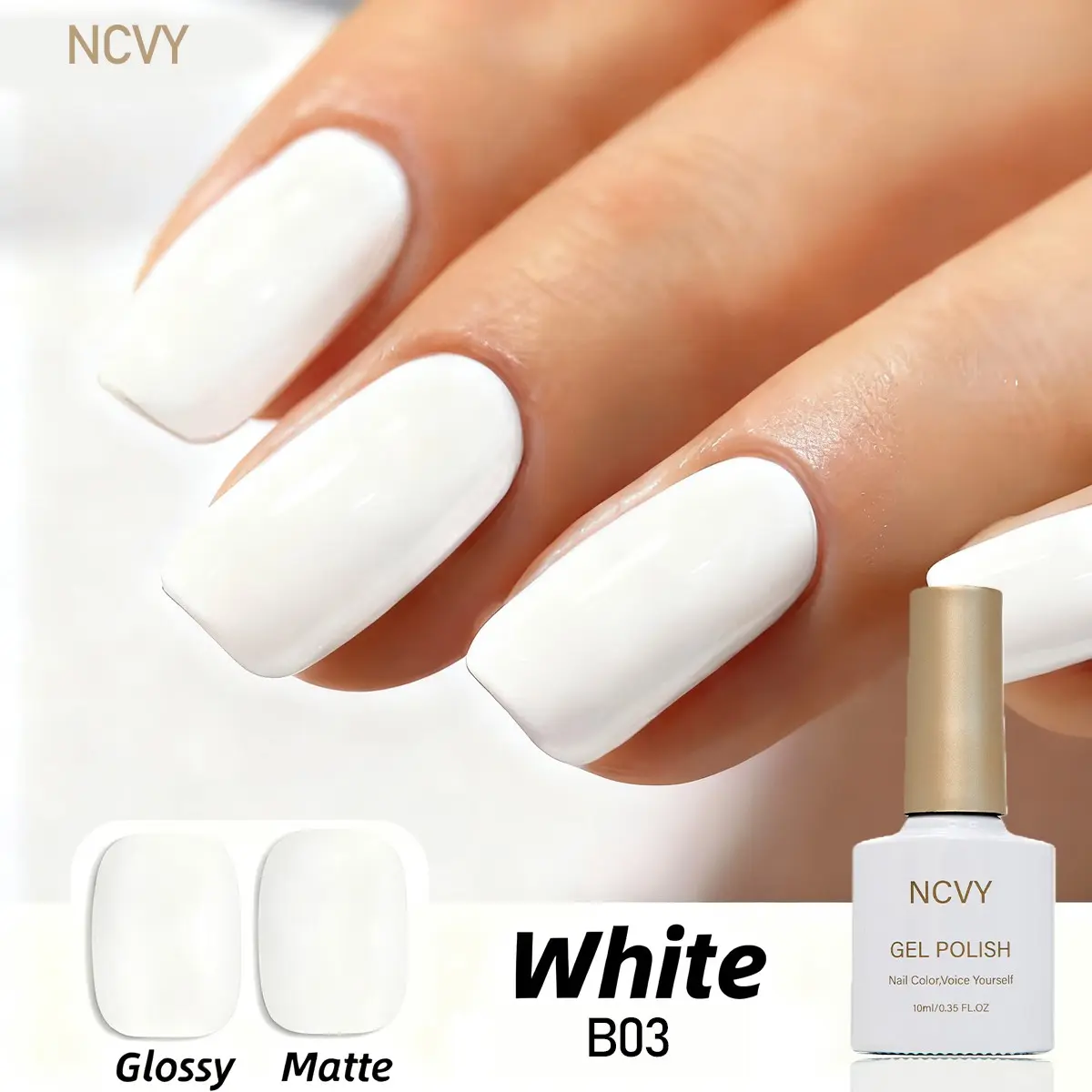 NCVY White Gel Nail Polish, 10ml/0.35oz Nail Polish, Nail Art, Glossy, long-lasting formula with LED curing, salon quality, perfect for DIY Manicure at home, ideal gift for Valentine's Day and spring/summer, Gentle, safe formula free of HEMA, Durable