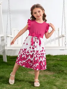 Toddler Outdoor Ruffle Sleeve Dress, Cute Butterfly Print, Ideal for Picnics & Trips