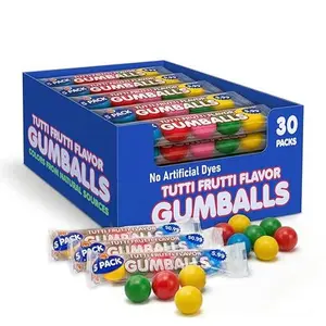 Lalees Bulk Gumballs - No Artificial Dyes - Pack of 30 Tubes - Rainbow Gum Balls Tubes - Tutti Frutti Flavored - Bulk Chewing Candy for Sporting Events, Stocking Stuffers