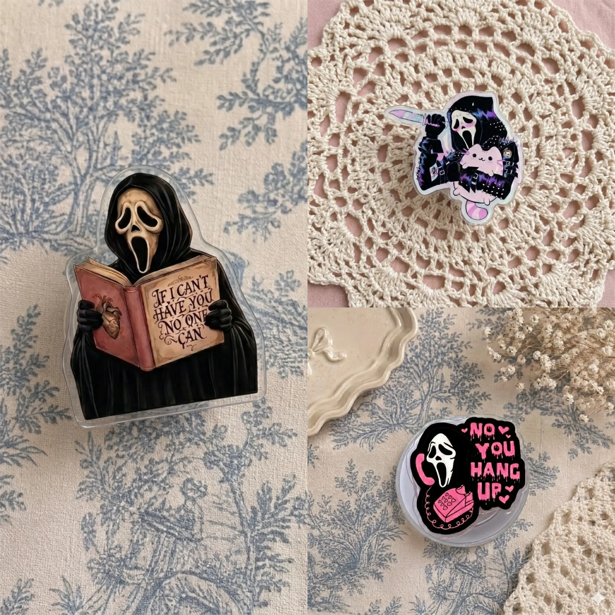 Spooky Quote Phone Grip Set – Aesthetic Horror-Inspired Pop Socket, Funny Movie Villain Art Phone Holder, Collapsible Smartphone Stand, Trendy Gift for Horror Fans