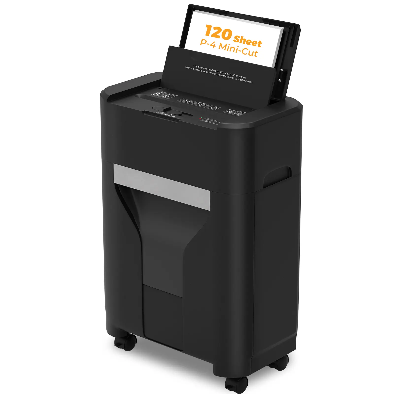 QUIETLEMON P-5 Micro-Cut Heavy Duty Auto Feed Paper Shredder, 120 Sheet, 60 Minutes Continuous Run Time, Compact Design for Home & Small Business, Lockable 360° Casters, 5.28 Gal Bin, Shreds Credit Cards & Staples, Quiet Operation, P-5 Micro-Cut Security