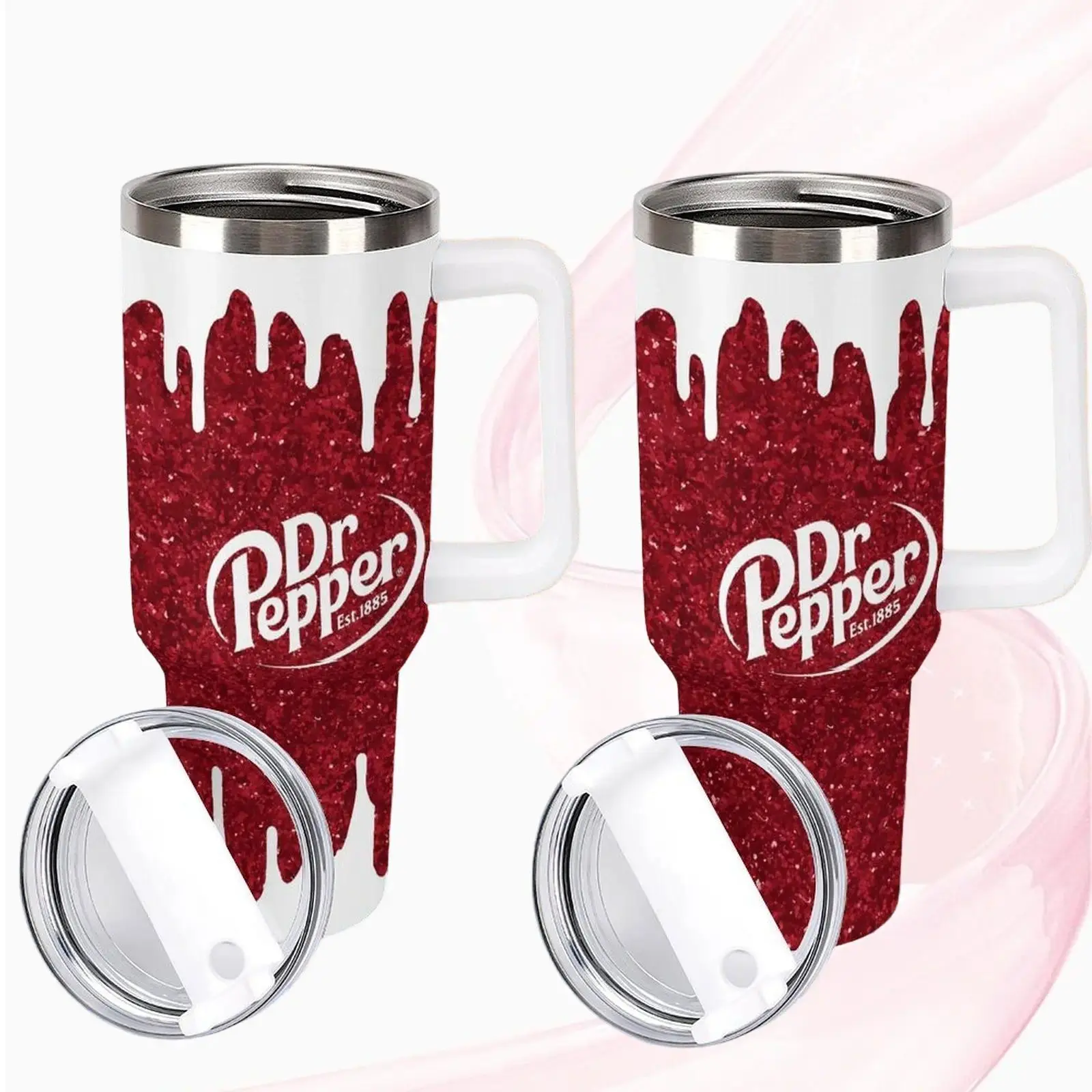 40oz Stainless Steel Dr Pepper Vacuum Flask - Portable Water Bottle with Handle, Paint Drip & Glitter Design, Perfect Christmas Gift for Drinkware Lovers, Flasks