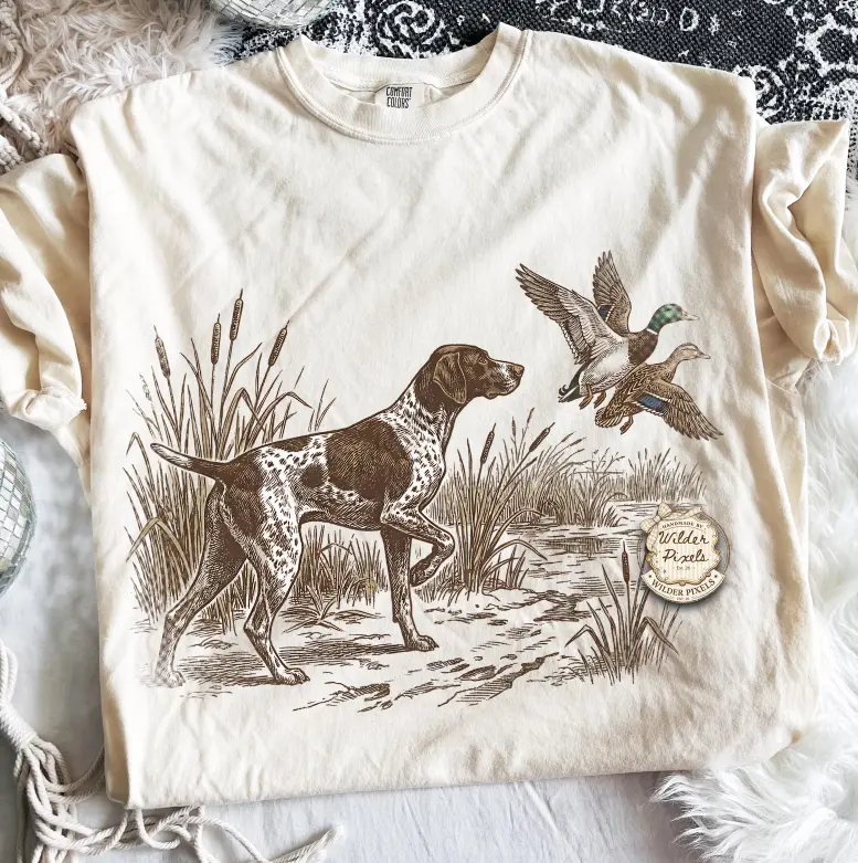 Vintage 90s Mallard Duck Shirt, German Shorthaired Pointer Hunting Tee, GSP Hunting Shirt, Comfort Colors T-Shirt, Hunter Gift