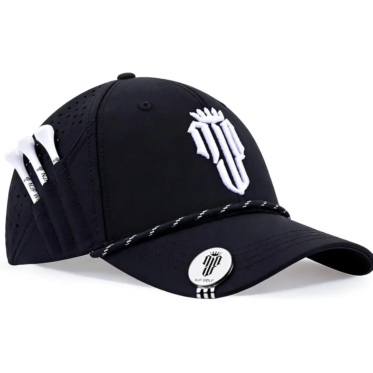 Golf Performance Hats for Men with Tee Holder & Magnetic Ball Marker | Lightweight Adjustable Rope Mens Golf Cap | Hook and Loop Style | Breathable Moisture-Wicking Golfing Hats