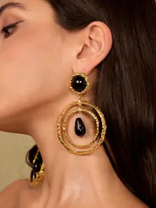 Vintage Exaggerated Double Circle Teardrop Metal Earrings for Women, Elegant Retro Party Evening Jewelry Gifts, Simple Chic Design, Statement Earrings