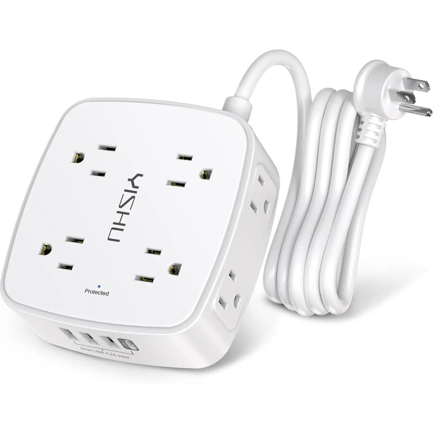 6 Ft Surge Protector Power Strip - 8 Widely Outlets with 4 USB Ports, 3 Side Outlet Extender with 6  Extension Cord, Flat Plug, Wall Mount, Desk USB  Station, ETL,White