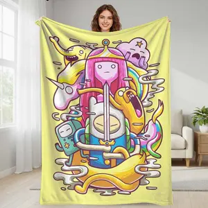 Cartoon Adventure Theme Flannel Blanket Colorful Fantasy Character Print Soft Cozy Warm Lightweight Perfect for Bedroom Sofa Office Travel Gift