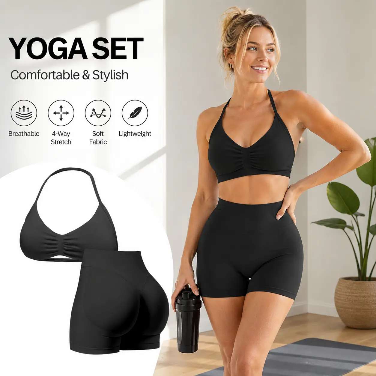 2026 New Model: Seamless, High-Elastic Nylon Halter Bra & High-Waisted, Butt-Lifting Tights Set (Affordable Alternative)