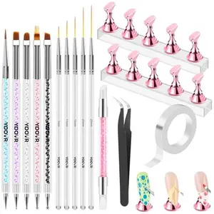 Nail Art Tools Set, Nail Stand for Press on Holder for Painting Nails, Nail Art Brushes and Dotting Tools, Nail Design Tools Supplies, Gel and Builder Brush, French Tip Brush, Liner Brush