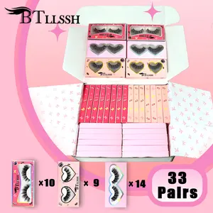 33 Pairs Complete False Eyelashes Set, Natural Fluffy Curled High-Quality Gift Box, Independent Packaging, Non-Toxic, Mixed Curl