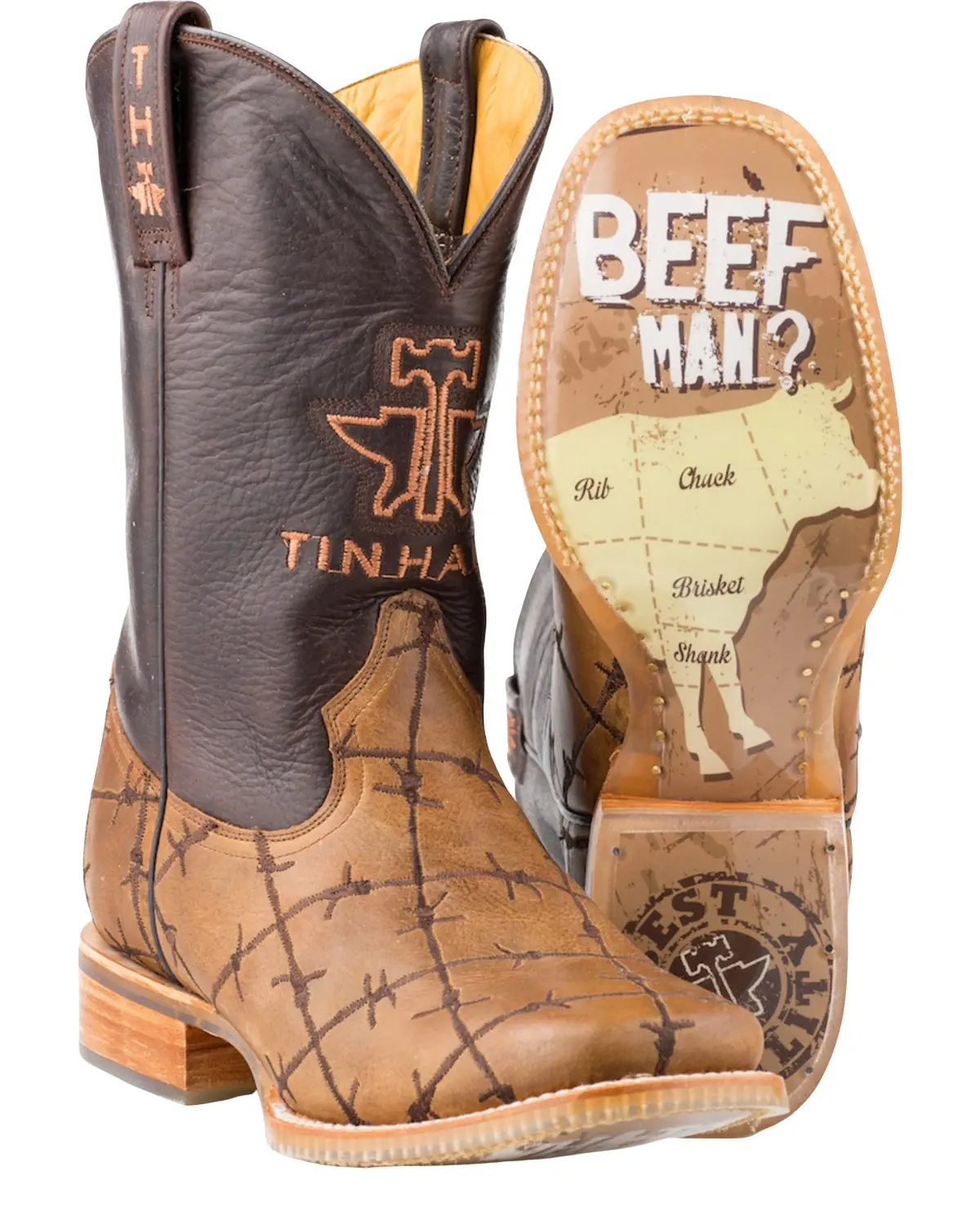 Tin Haul Men's Men'S Barbed Wire Butcher Shop Western Boot Broad Square Toe - 14-020-0007-0081 Br