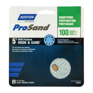212 MAIN Norton ProSand 5 in. Reptile & Amphibian Cleaning Disc, Ceramic Blend Hook & Loop 5&8 Hole UVH Smoothing, 100 Grit Medium, Pack of 3, Medium Grit