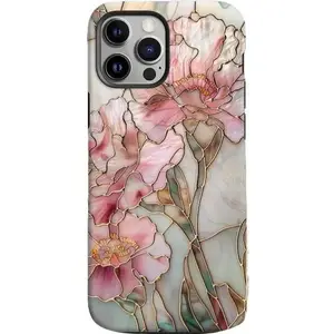 Aesthetic Carnation Flower Stained Glass Printed Tough Phone Case for iPhone Series with Dual-Layer Defense and Wireless Charging Ready | Illusion Pink Pastel Flower Print Fashion Trendy Design Accessories | iPhone Series Cover, Perez Creations Shop