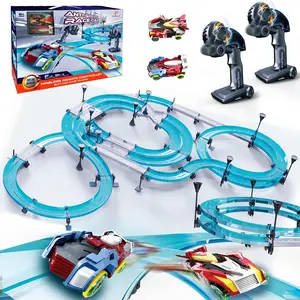 Springtok Slot Car Race Track Sets Wireless Remote Control Car for Kids Rechargable Magnetic Cars Electric Racing Game with Hand Controllers Circular Overpass Track Gifts Birthday Toys for Boys Kids 6 7 8-12
